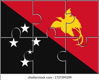 Papua New Guinea Flag Jigsaw Puzzle. Vector illustration. 6 pieces of puzzles. Simple puzzles for kids.