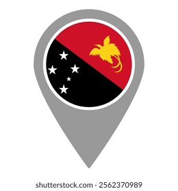 Papua New Guinea flag location pin, flag application, Flag on Location Pin, graphic design, map pointer, vector illustration.