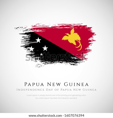 Papua New Guinea flag made in brush stroke background. Independence day of Papua New Guinea. Creative Papua New Guinea national country flag icon. Abstract painted grunge style brush flag background.