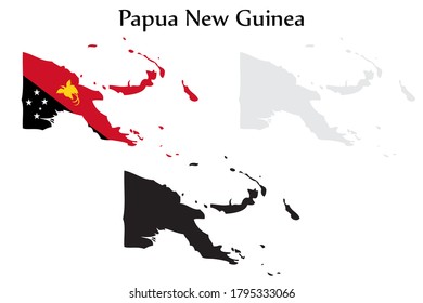 Papua New Guinea flag and map shape black and gray color. EPS.file.