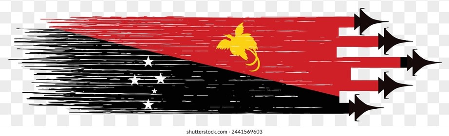 Papua New Guinea flag with military fighter jets isolated background. vector illustration