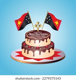 Papua New Guinea Flag National Day with a Cake on a Blue Background