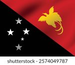 Papua New Guinea flag official colors and proportion digital vector illustration. Pleated flag.