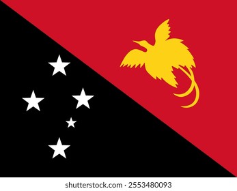 Papua New Guinea flag in official colors, dimensions and aspect ratio. Vector flag symbolizing national pride, identity, heritage, patriotism and authority