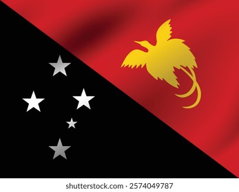 Papua New Guinea flag official colors and proportion digital vector illustration. Pleated flag.