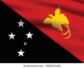 Papua New Guinea flag official colors and proportion digital vector illustration. Pleated flag.