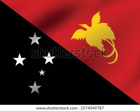 Papua New Guinea flag official colors and proportion digital vector illustration. Pleated flag.