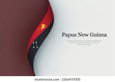 Papua New Guinea flag on Waving ribbon. Template for independence day