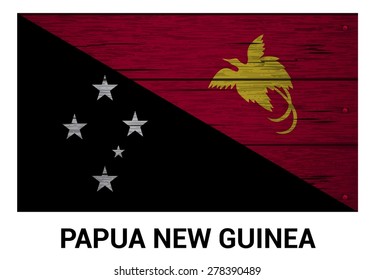 Papua new Guinea flag on wood texture background - vector illustration