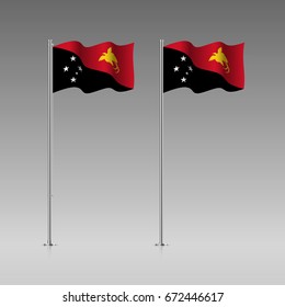 Papua New Guinea flag on the flagpole. Official colors and proportion correctly. High detailed vector illustration. 3d and isometry. EPS10