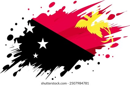 Papua New Guinea flag painted with Grunge brush stroke, watercolor flag style.