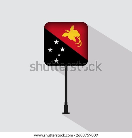 Papua New Guinea Flag Pole Vector Illustration