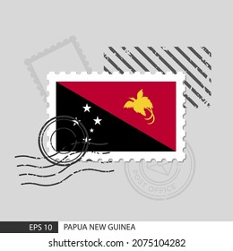 Papua New Guinea flag postage stamp. Isolated vector illustration on grey post stamp background and specify is vector eps10.