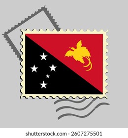 Papua New Guinea flag postage stamp. Isolated Vector illustration on grey post stamp background