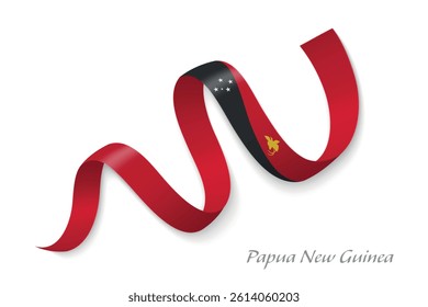 Papua New Guinea flag ribbon waving national colors, symbolizing pride, unity and national identity