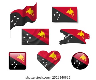 Papua New Guinea flag set of icons. Vector flag of Papua New Guinea, symbol. 