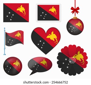 Papua New Guinea flag set of 8 items vector