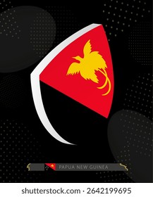 Papua New Guinea Flag Shield icon in 3D on Dark Modern Abstract Rugby Background. Perfect for sports events, heritage themes, national celebrations, and patriotic designs.