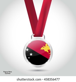 Papua New Guinea Flag in silver Medal. Vector Illustration. RIO Olympic Game silver Medal. Vector Illustration