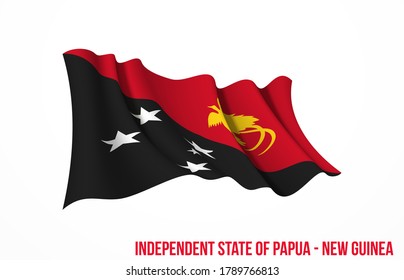 Papua New Guinea flag state symbol isolated on background national banner. Greeting card National Independence Day Independent State of Papua New Guinea.Illustration banner realistic state flag of PNG