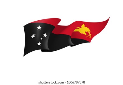 Papua New Guinea flag state symbol isolated on background national banner. Greeting card National Independence Day Independent State of Papua New Guinea.Illustration banner realistic state flag of PNG