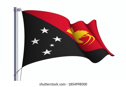 Papua New Guinea flag state symbol isolated on background national banner. Greeting card National Independence Day Independent State of Papua New Guinea.Illustration banner realistic state flag of PNG