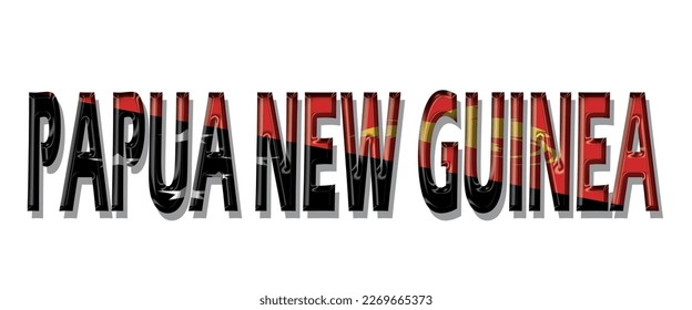 PAPUA NEUGUINEA-Flaggentext-Schriftart, Symbolhintergrund, Logo-Beschriftungsbanner auf Flaggenfarben, 3D-bunter Hintergrund, Vektorgrafik