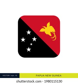 Papua New Guinea Flag Vector Stock Illustration Design Template. Rounded Square Shape.