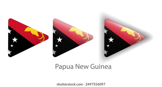 Papua New Guinea flag vector icons set in the shape of rounded triangle