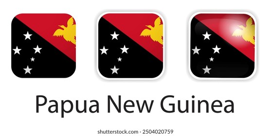 Iconos del vector de la bandera de Guinea Nueva de Papúa fijados en forma de cuadrado redondeado