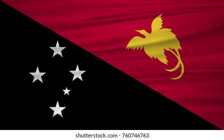 Papua New Guinea flag vector. Vector flag of Papua New Guinea blowig in the wind. EPS 10.