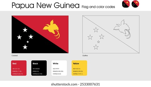 Papua New Guinea Flag version of colored, outline and icons