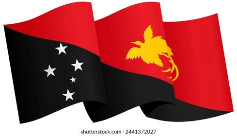 Papua New Guinea flag wave isolated on png or transparent background vector illustration.