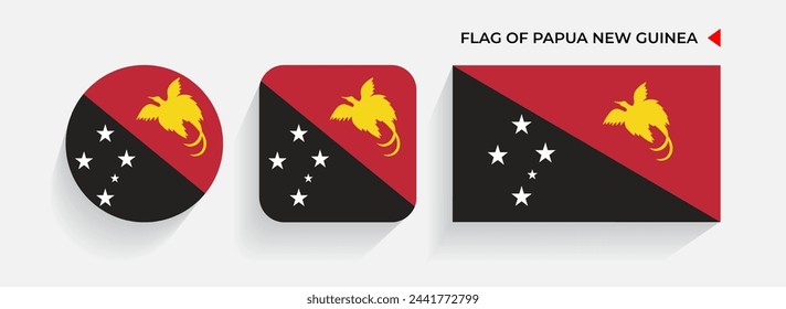 Papua New Guinea Flags arranged in round, square and rectangular shapes