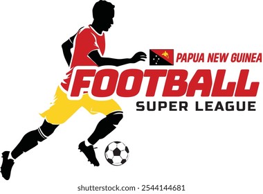 Liga de futebol de Papua-Nova Guiné, Bola de futebol, Logotipo de futebol, Jogador Kick the Ball isolado no fundo branco, Ilustração de vetor