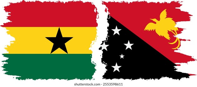 Papua New Guinea and Ghana grunge flags connection, vector