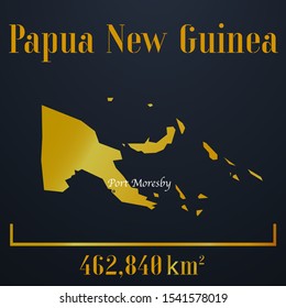 Papua New Guinea golden 3d solid country outline silhouette, realistic piece of world map template, for infographic, vector illustration, isolated object, background. From countries set