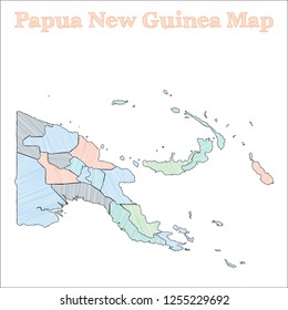 Papua New Guinea hand-drawn map. Colourful sketchy country outline. Admirable Papua New Guinea map with provinces. Vector illustration.