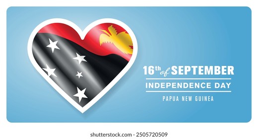 Papua New Guinea happy independence day greeting card, banner vector illustration. Papuan national holiday 16th of September design element with 3D flag