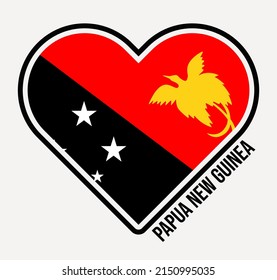 Papua New Guinea heart flag badge. Made with Love from Papua New Guinea logo. Flag of the country in heart shape. Vector illustration.