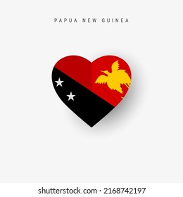 Papua New Guinea Heart Shaped Flag. Origami Paper Cut PNG National Banner. 3D Vector Illustration Isolated On White With Soft Shadow.