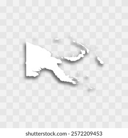 Papua New Guinea high detailed vector representation of country silhouette. White color on transparent background with dropped shadow. For educational, decorative, or informational use.