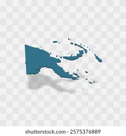 Papua New Guinea high detailed vector representation of country silhouette. 3D map on transparent background with dropped shadow. For educational, decorative, or informational use.