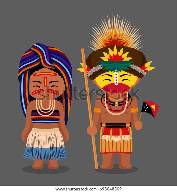 Papua New Guinea Huli Tribe People Stock Vector (Royalty Free) 695648509