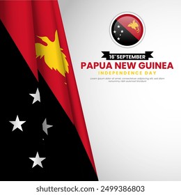 Papua New Guinea independence day with realistic waving flag. Suitable for banner, backdrop, greeting card