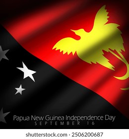 Papua New Guinea Independence Day event banner. Papua New Guinea flag flying to celebrate on September 16th