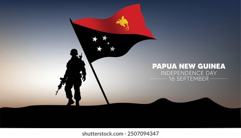 Papua new guinea independence day 16 September soldier standing with waving flag