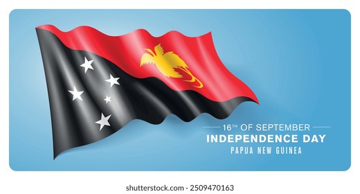 Papua New Guinea independence day vector banner, greeting card. Papuan wavy flag in 16th of September patriotic holiday horizontal design with realistic flag