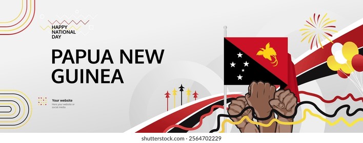 Papua New Guinea Independence Day greeting banner. September 16th is celebrated as Papua New Guinea National Day annually. Unique template with flag and raised fist. Papua Day illustration concept.