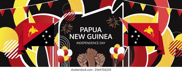 Papua New Guinea Independence Day greeting banner. September 16th is celebrated as Papua New Guinea National Day annually. Unique template with flag and raised fist. Papua Day illustration concept.